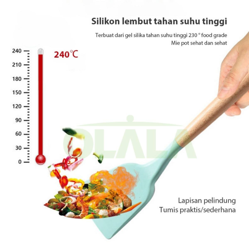 ALAT MASAK SET SPATULA SUTIL SET 5IN1 SILICONE GAGANG KAYU UTENSIL SPATULA SET MULTIFUNGSI OLL-4235/OLL-4236/OLL-4237