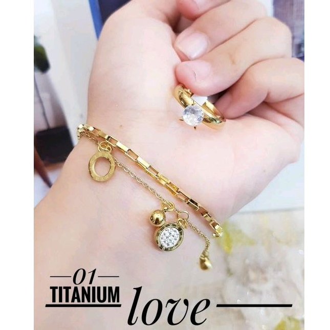 Set  Titanium perhiasan Gelang cincin gold82