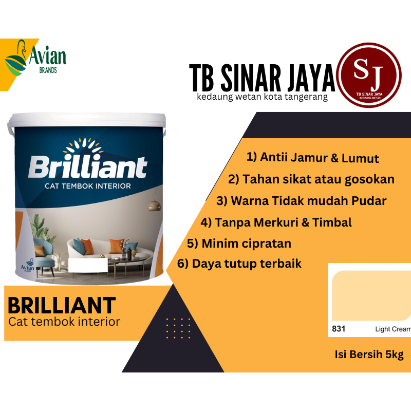 Brilliat Cat Tembok Interior Tembok Rumah Isi 5kg - 831 Light Cream