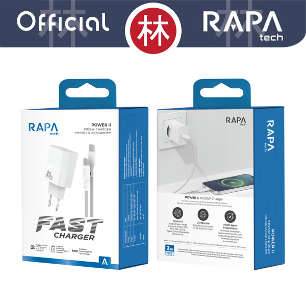 RAPAtech CH1073 - POWER II - PD25W Charger with USB C-to C Cable 65W