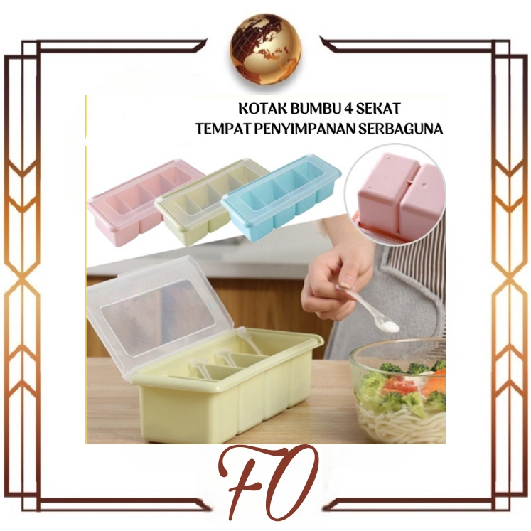 (FO)Rak Bumbu / Kotak Tempat Bumbu Gula Garam 4 Sekat / Kotak Bumbu 4 in 1 Free Sendok