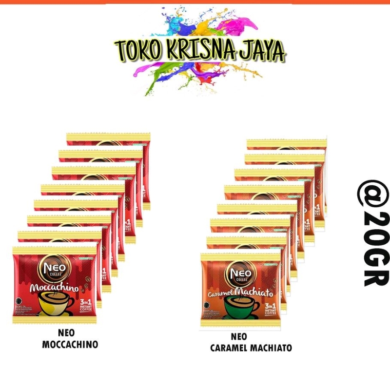 

KOPI NEO COFFEE TIRAMISU | MOCCACHINO SACHET RENCENG NETTO 10 PCS X 20 GR BONUS 5 PCS