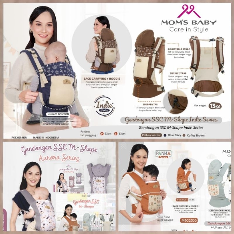 Mom's baby gendongan depan bayi ssc m shape indiw/aurora/panna series