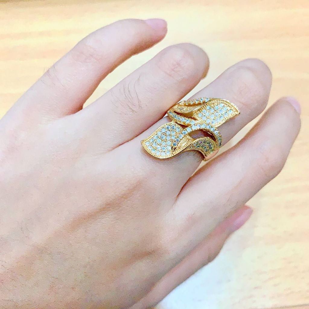 JT - Cincin Titanium Steel Lapis Emas 18k Desain Daun Gaya Korea Untuk Wanita