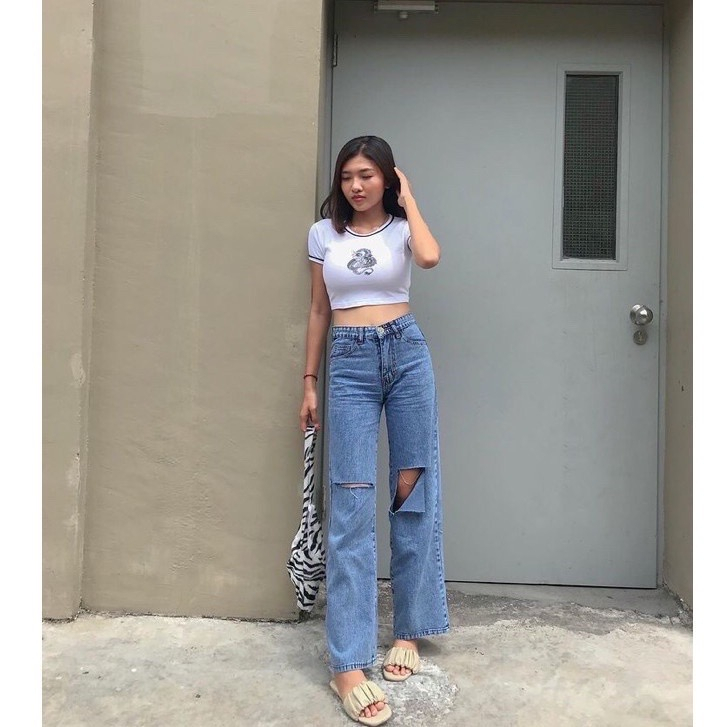 SHANA HIGHWAIST KULOT JEANS SOBEK / CELANA JEANS SOBEK WANITA