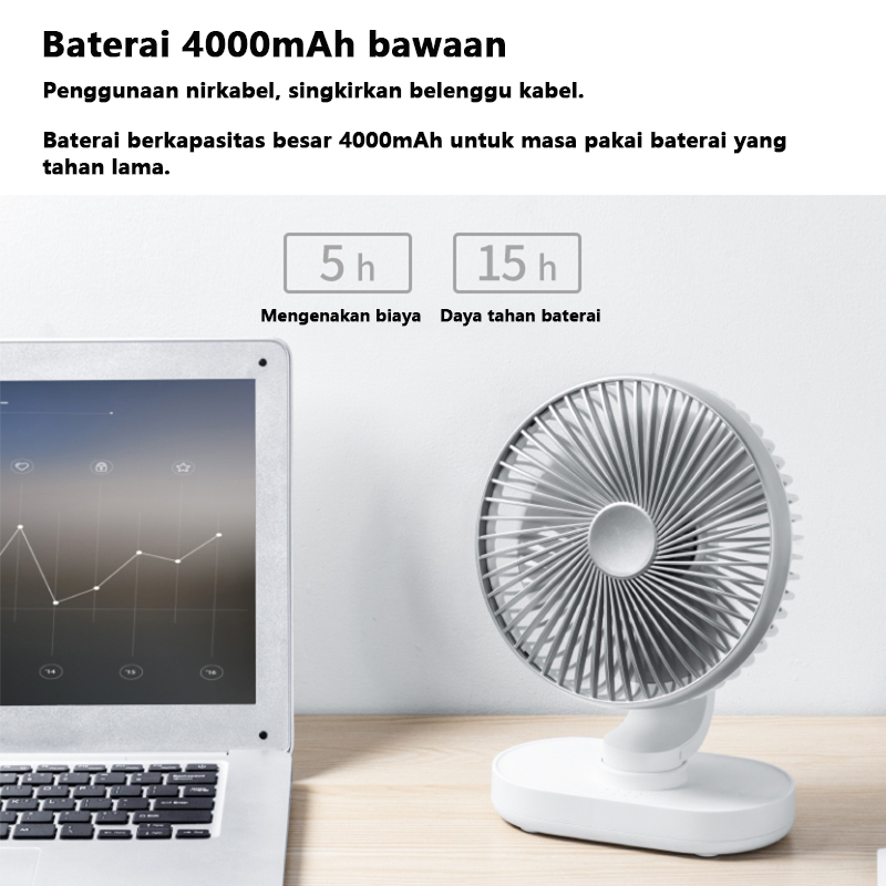 4 Kecepatan Kipas Mini USB 4000mAh Clip Mini Fan Rotating Kipas Angin Meja Mini Jepit Portable USB kipas angin kecil kipas angin murah