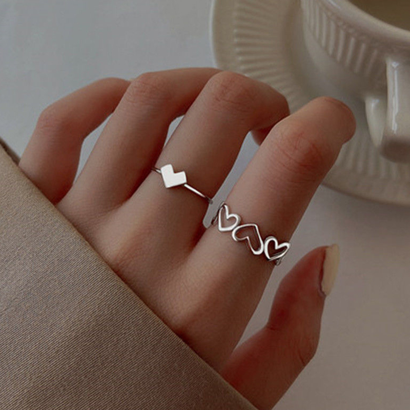 COD✨2pcs / set Cincin Model Terbuka Desain Hati Gaya Korea Untuk Wanita Cincin Love CIncin Cinta Korea Gaya Fashion Aesthetic Impor Murah-Yimer