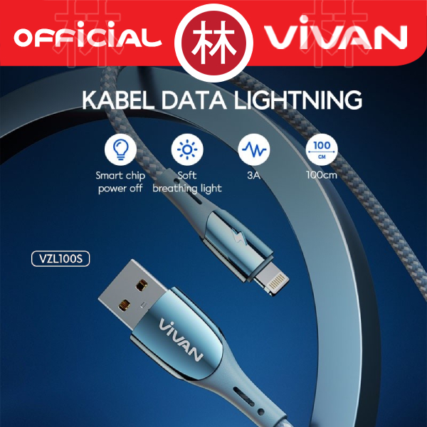 Vivan VZL100S Data Cable Lightning 3A Iphone Auto Smart Power Off With LED Light New VZL100