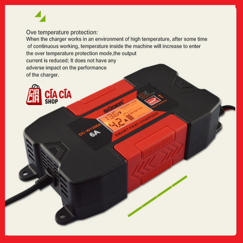 Suoer DC-W1204 Portable Smart Fast Car Battery Charger 12V 4A Digital Charger Aki Motor Sepeda Mobil 12V