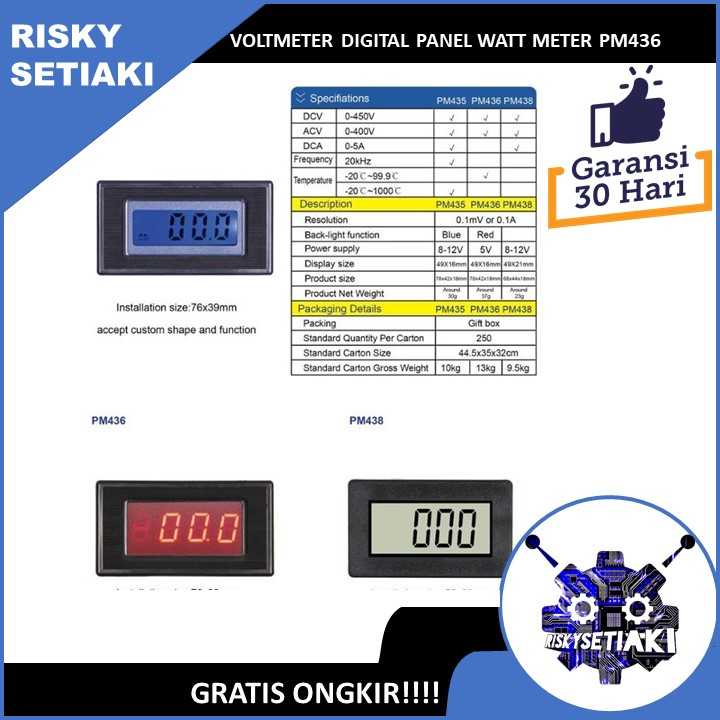 VOLTMETER DIGITAL PANEL WATT METER PM436 VOLTAGE ARUS AMMETER LED