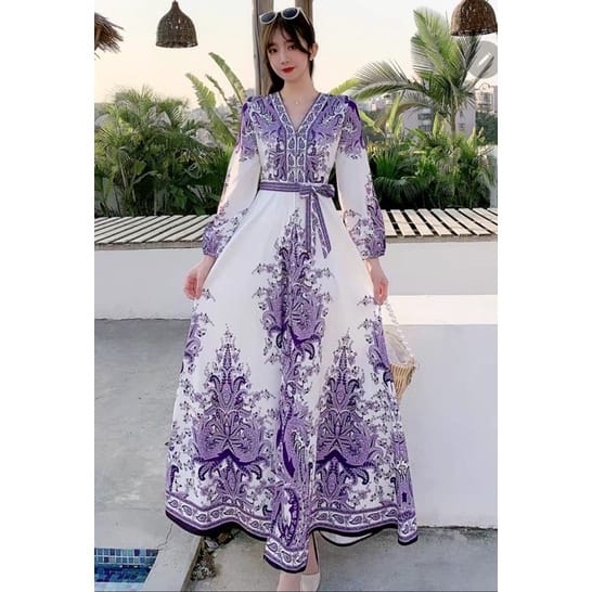Dress Maxi Panjang Import Motif Bunga