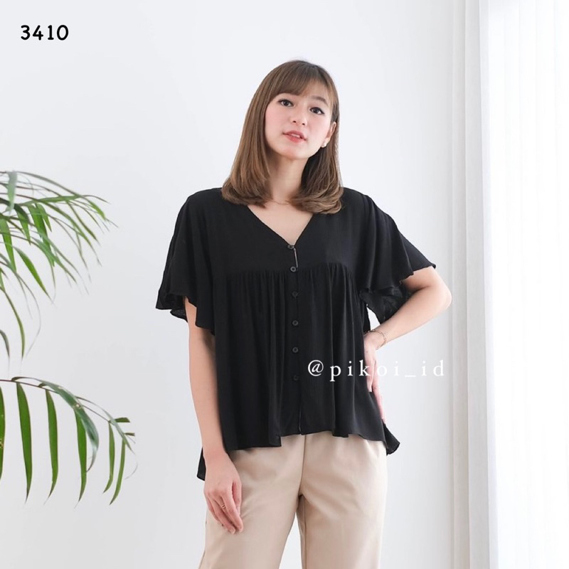 Blouse wanita polos busui full kancing / baju korea v neck katun flowy / atasan wanita peplum 3410