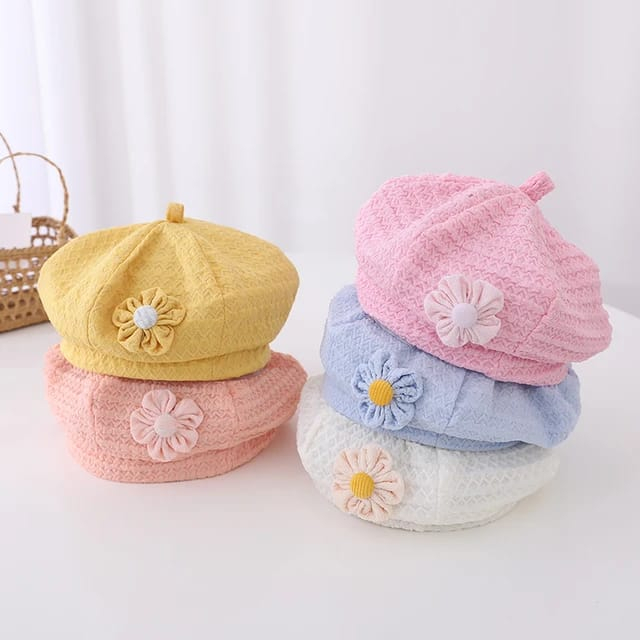 Topi Baret Anak Balita Perempuan Fashion Korea Motif Bunga Kupluk Beret Cewek Terbaru T22