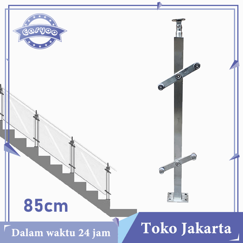 Railing Tangga Kaca Hollow 85cm Railing Tangga Stainless Kaca Minimalis Tiang Sus 201