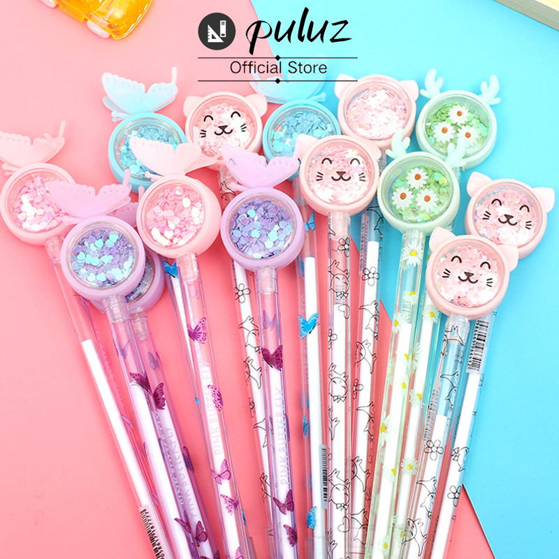 

【Puluz】 Pena Karakter Payet Gliter Bunny Lucu Black Ink Gel Pulpen Murah Gel Bolpen Gel Pastel Alat Tulis Sekolah Kantor Murah Import