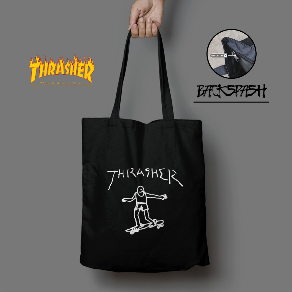 Tas Totebag Thrasher Skate Street Wear Pria Wanita