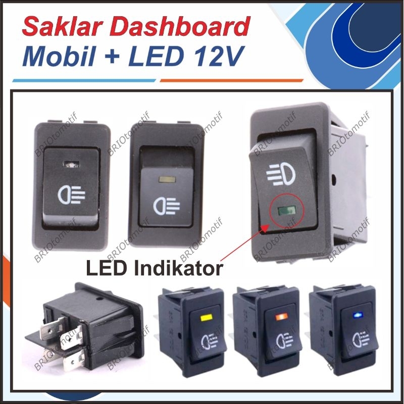 SAKLAR DC 12V 12 VOLT SWITCH ON OFF ON HITAM KOTAK 4 PIN TANAM DILENGKAPI LAMPU INDIKATOR LED MOBIL 