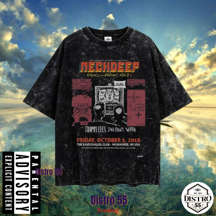 KAOS  NECKDEEP BLACK WASHED VINTAGE TEE  / DISTRO 55 BANDUNG / KAOS OVERSIZED/ KAOS WASHED / NECK DE