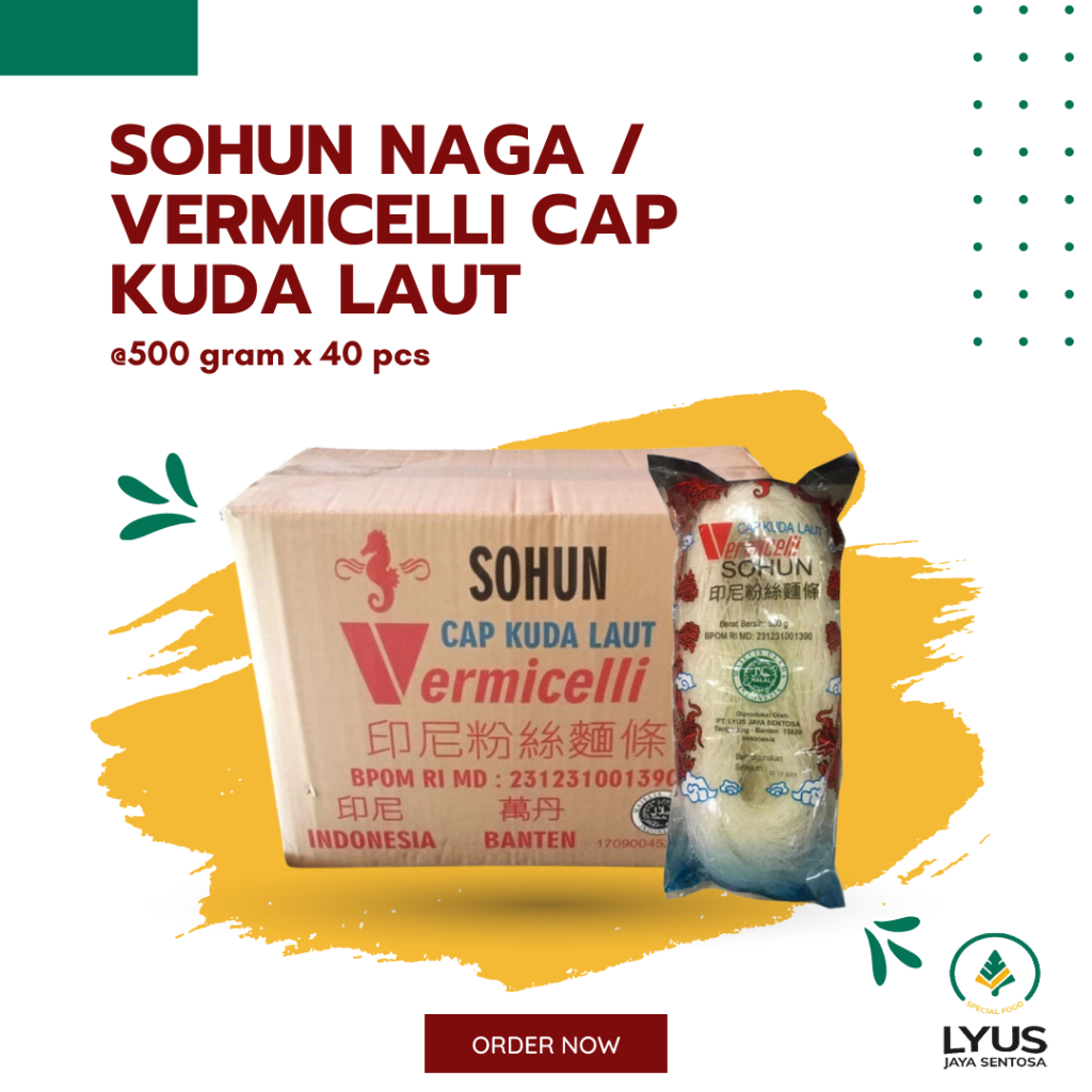 

Soun / Sohun Naga Liong Cap Kuda Laut @500g x 40pcs (dus)