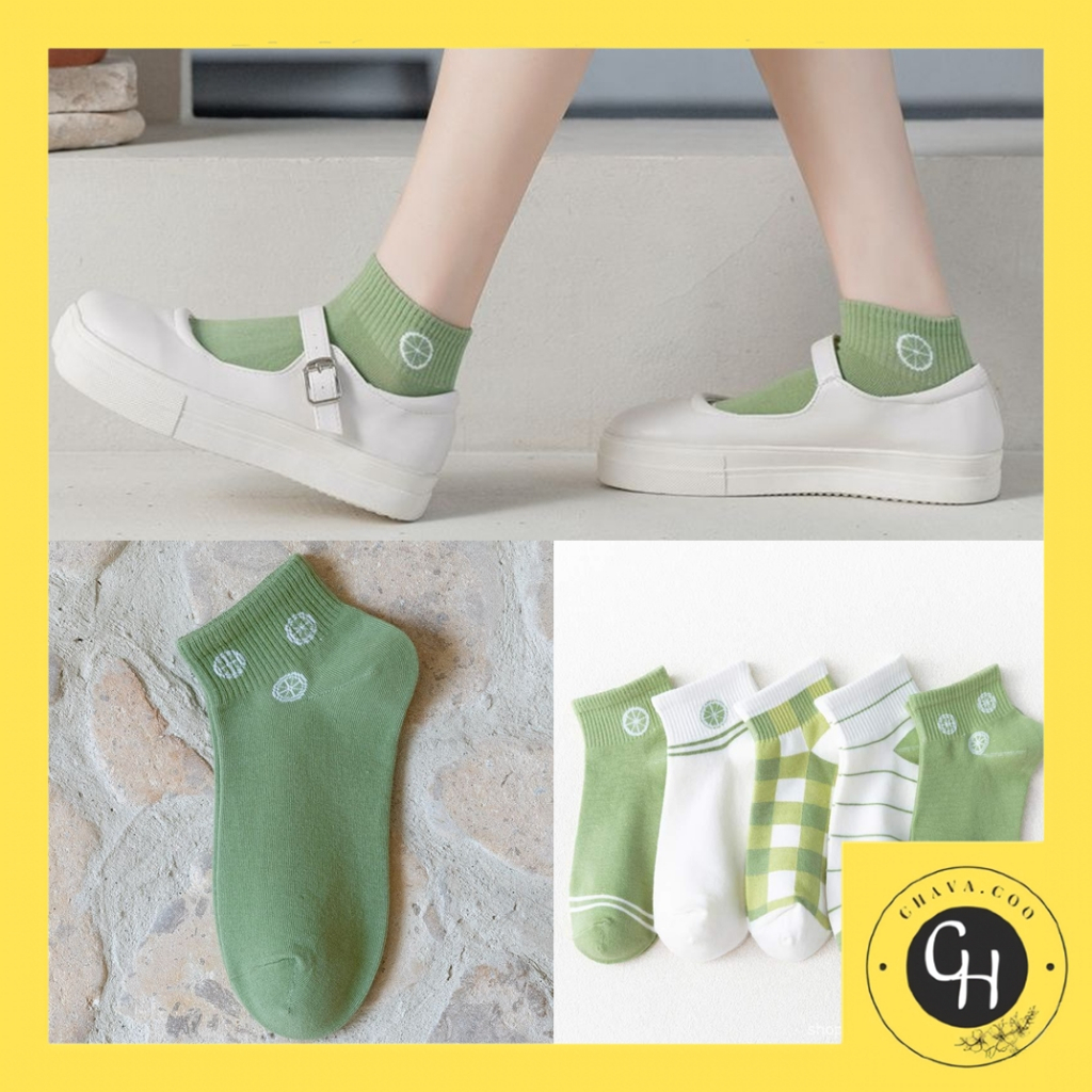 CHAVA | KK805 Kaos Kaki Wanita Motif Lime Semata Kaki Kaus Kaki Pendek Japanese Ankle Socks Korean Unisex Hijau Model lucu Termurah Grosiran