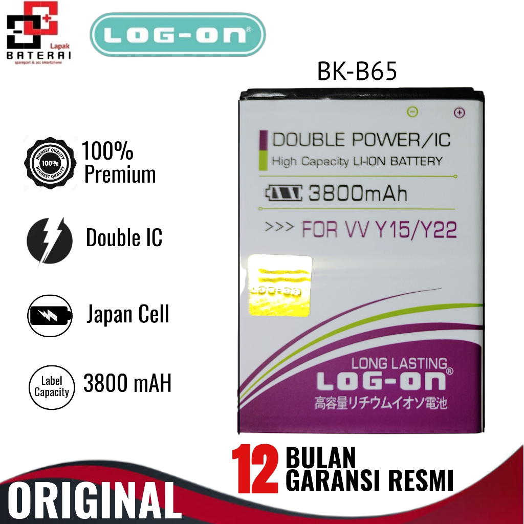 LOG - ON Baterai Vivo Y15 2013 BK-B65 Double IC Potection Battery Batre