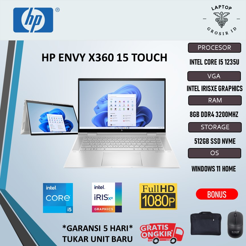 Laptop HP ENVY X360 15 Touch INTEL EVO I5 1235 16GB 512SSD W11 15.6FHD
