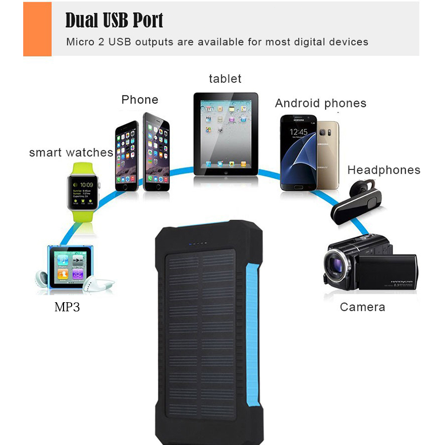 【COD】50000 mAh Powerbank Solar Cell Tenaga Matahari Dual USB Flashlight Daya Ponsel