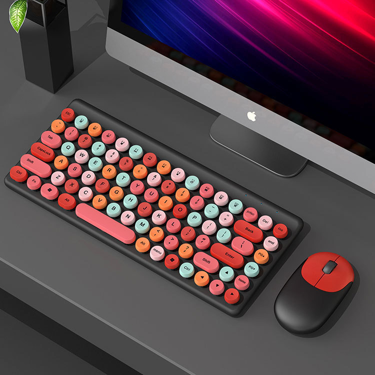 Sweet Wireless Keyboard Set Wireless Color Mixing Keyboard dan Mouse Set Cocok untuk Laptop PC Gaming Kantor Komputer Gaming