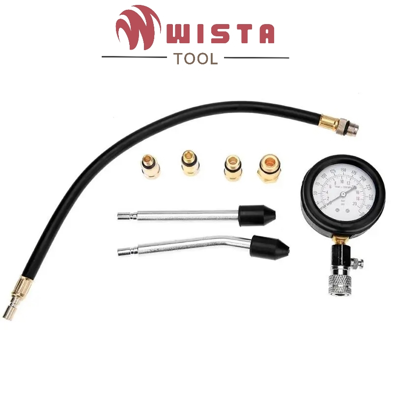 8Pcs / Set Tester Kompresi Silinder Mesin Mobil Alat Pengukur Tekanan Gas Mesin Cylinder Compression Tes Kebocoran Kompresi