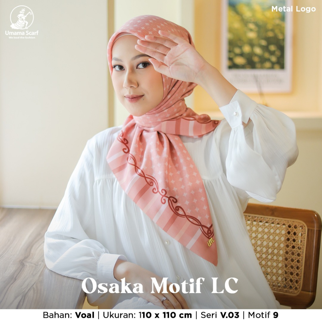 [ BEBAS PILIH WARNA ] Umama Hijab Segi Empat Osaka Motif LC Print Metal Logo