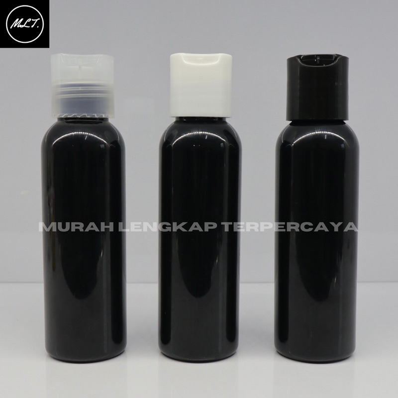 BOTOL PRESTOP 100 ML HITAM SOLID PRESSTOP BR 100 ML PET PLASTIK BLACK WHITE CLEAR TUTUP PUTIH BENING NATURAL