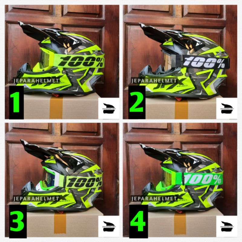 Helm JPX Cross Fox1 Motif X35 F1 Pro Yellow Fluo Stabilo Gloss + Goggle Google 100 | Helm JPX Cross 