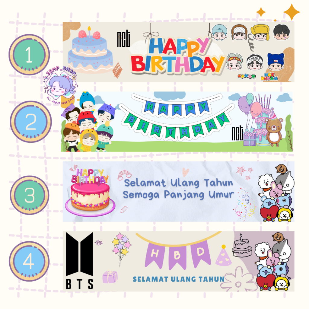 [MINIMAL ORDER 20PC] Label snack ulang tahun happy birthday tentengan lebaran angpau angpao parcel nusa rara nct bt21 stray kids treasure