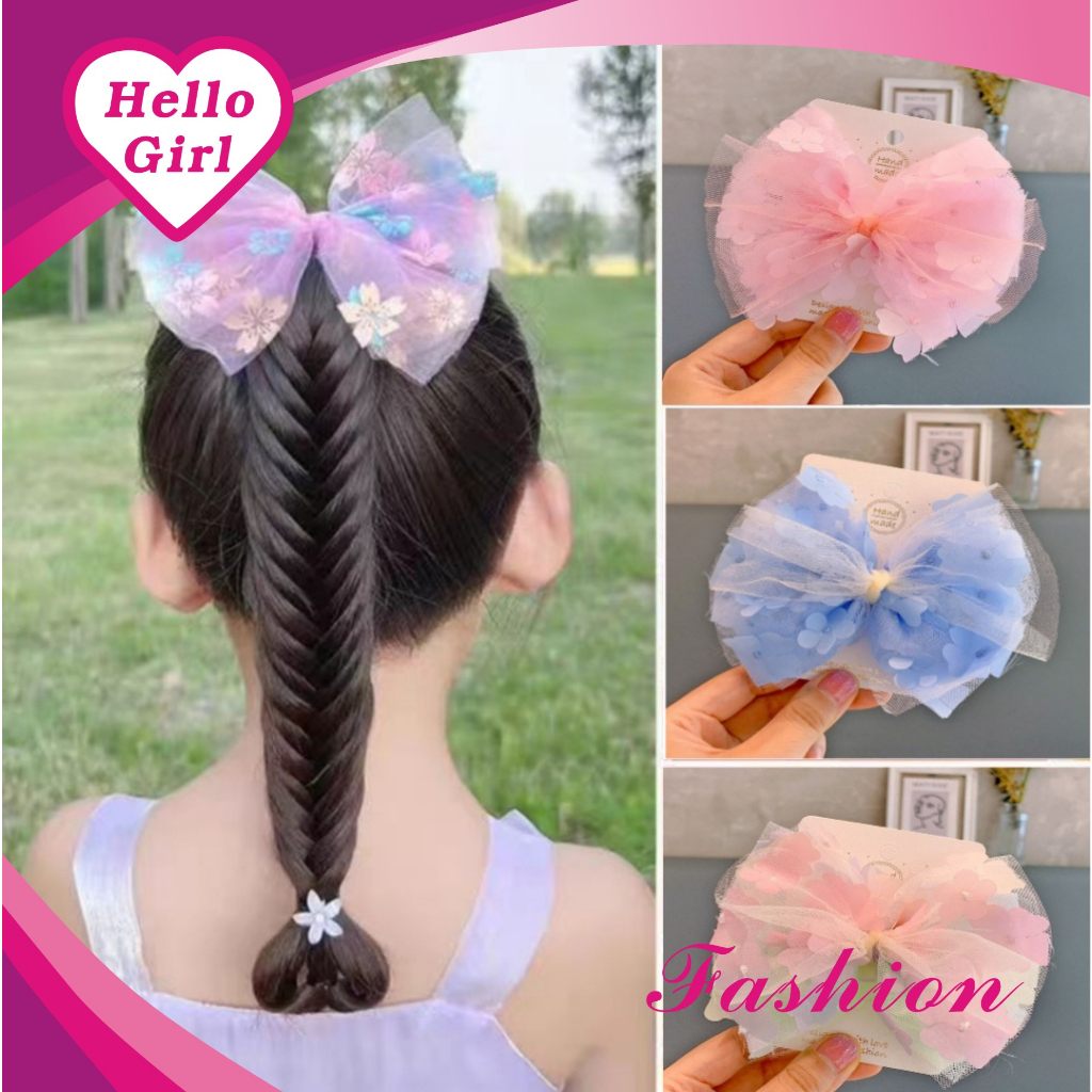 (Hello Girl)F222 Jepit Rambut Anak Perempuan Model Pita Tutu Bunga Gaya Korea Import