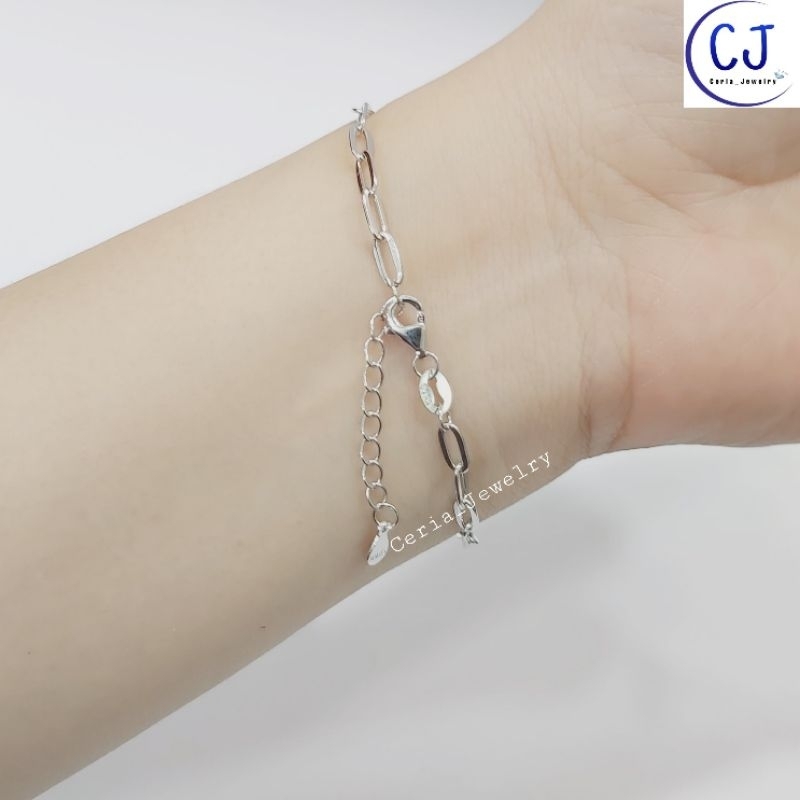 Gelang Tangan Wanita Perak Asli Silver 925 Lapis Emas Putih Model Rantai Paperclip Variasi Van Cleef kombinasi Permata - Perhiasan Perak Asli