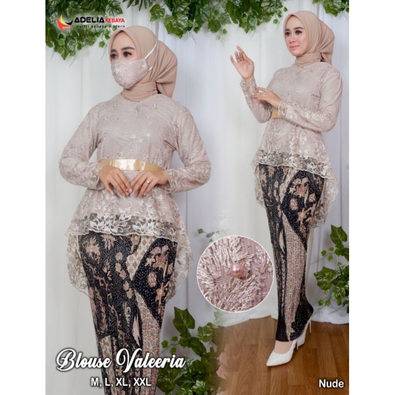 ( COD ) Setelan kebaya blouse valeeria - kebaya modern - outfit kekinian - bahan tulle bordir - pakain pesta keluarga, akad, baju nikahan, ataun kondangan