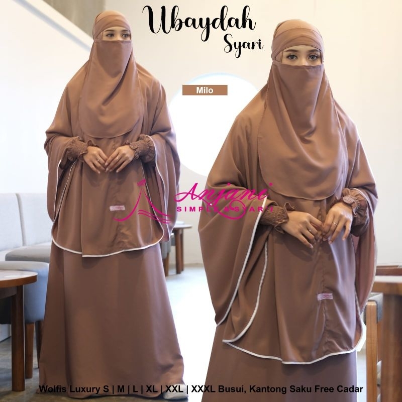 Ubaydah Syari Gamis Syari Polos Simple Set Jilbab Plus Cadar by Anjani