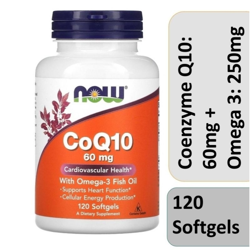 Now Foods CoQ10 Q10 60mg 60 mg Omega 3 Omega3 Omega-3 fish oil fatty acids acid 120 softgels softgel