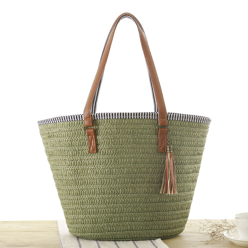 Contrast Binding Tassel Decor Straw Bag 10202