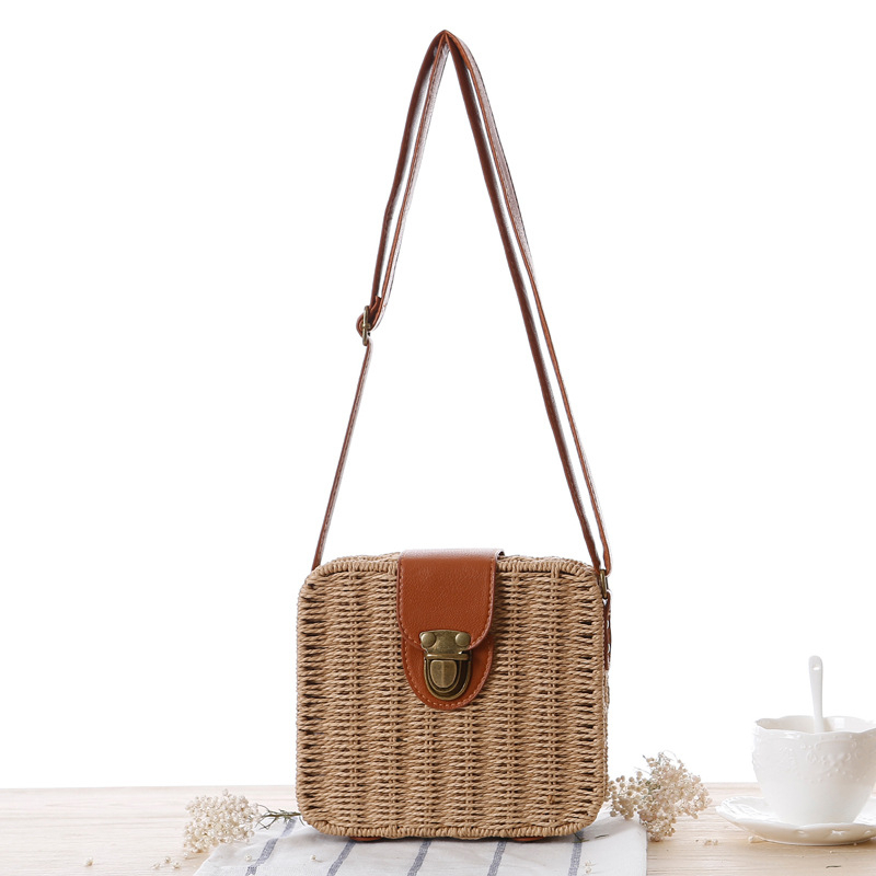 Vintage Straw Rattan Square Sling Bag 10203