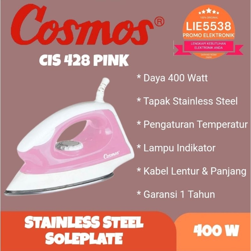 Setrika COSMOS CIS428/ CIS 428 stainless steal dry iron GARANSI RESMI