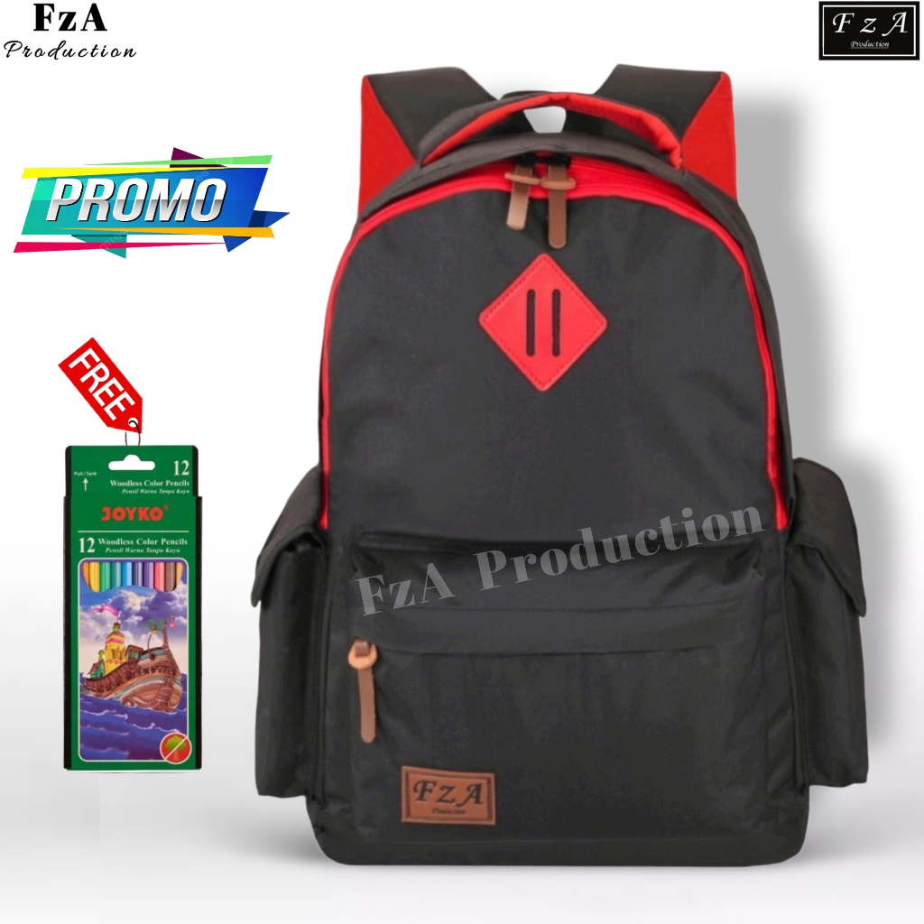 FzA Official -Tas Ransel anak laki laki - Tas Ransel Anak Sekolah - Tas Ransel Sekolah anak laki-laki anak perempuan Backpack Sekolah Anak [ High Quality ] - Black Kids FREEE Pencil Warna