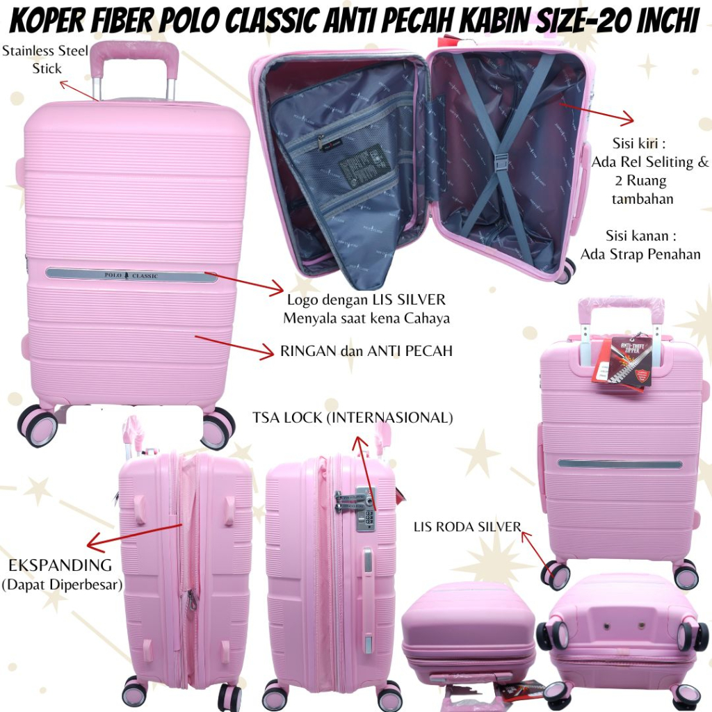 KOPER FIBER POLO CLASSIC ANTI PECAH RINGAN SIZE 20 INCHI KABIN SIZE ORIGINAL / LUGGAGES FIBER POLO CLASSIC IMPORT KUAT ORI 20&quot; / KOPER FIBER POLO CLASSIC EKSPANDING IMPORT ANTI PECAH RINGAN 20 INCHI COLORFULL / KOPER FIBER POLO CLASSIC IMPORT MURAH BARU