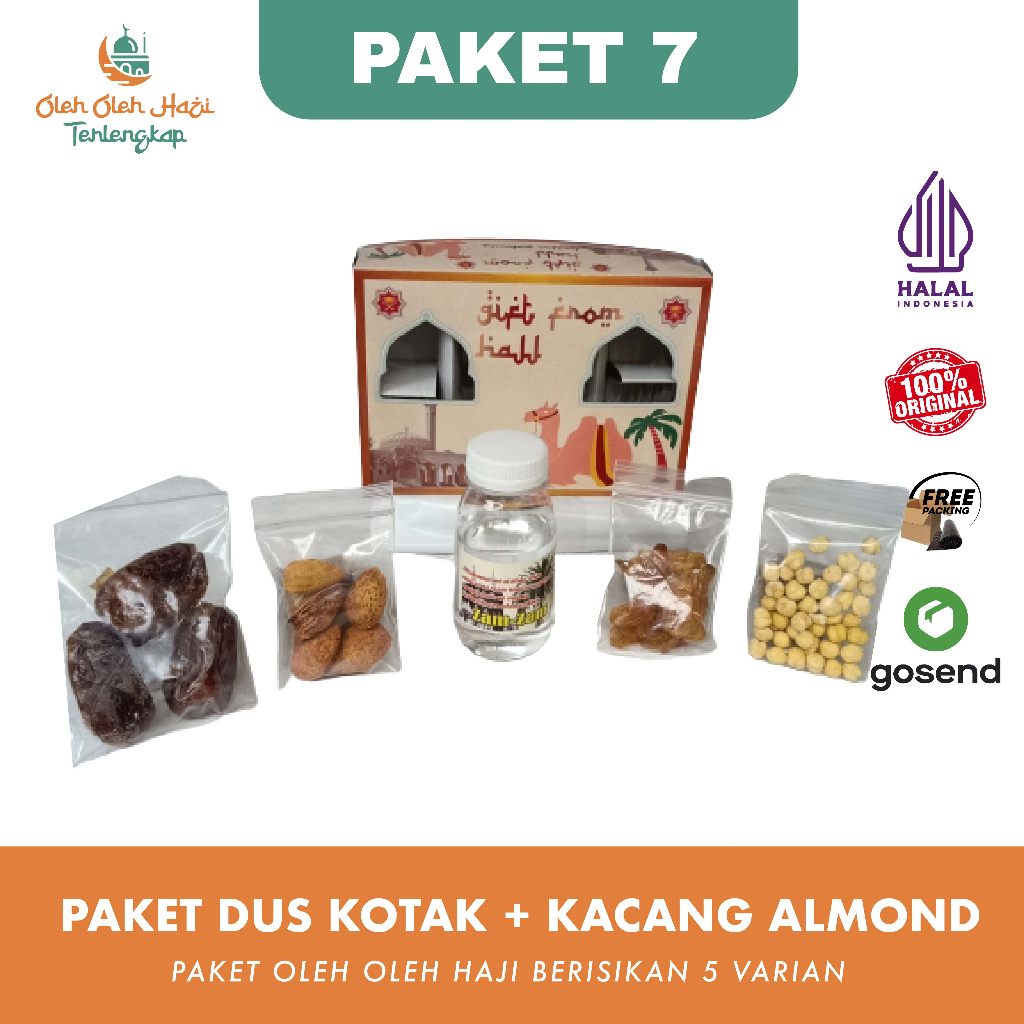 

paket oleh oleh haji dan umroh + kacang almond + air zamzam