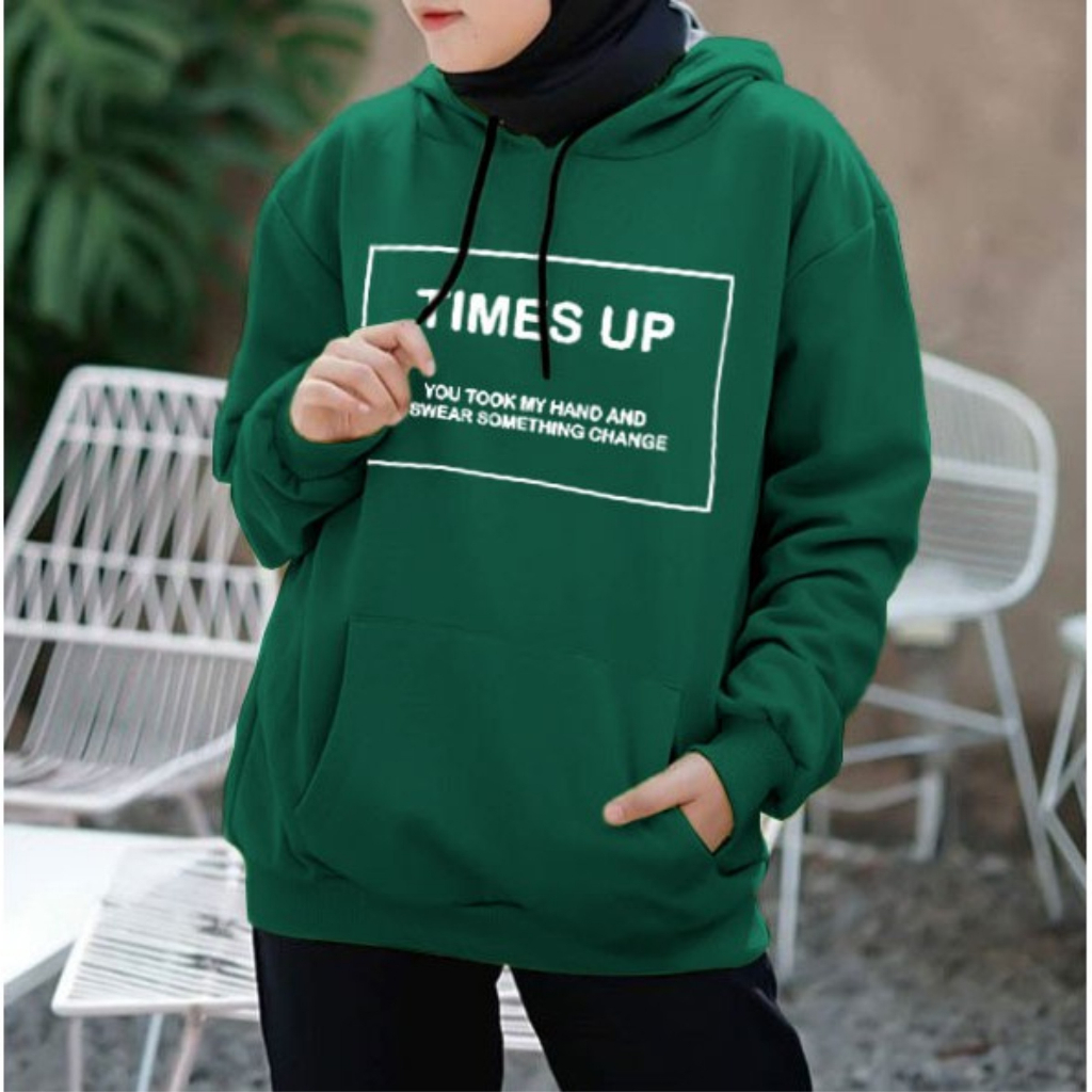 FenishaStore Sweater Hoodie Pria Dan Wanita TIMES UP Kantong Depan Bisa Bayar Ditempat COD