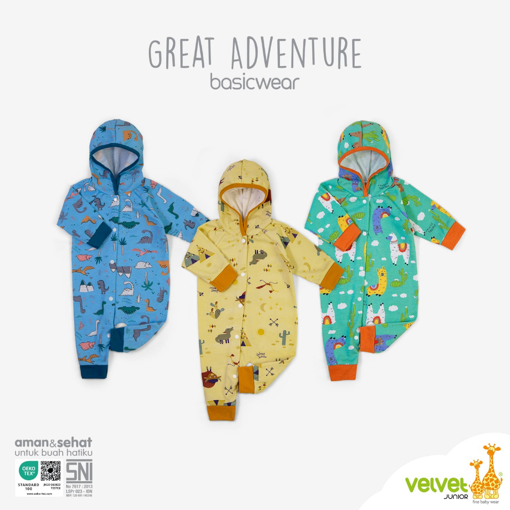 [Size Newborn NB] Velvet Junior Great Adventure Jumper Topi Buka Kaki 3 Pcs