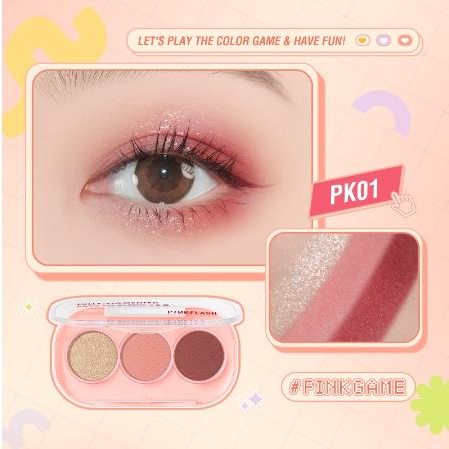 ^ KYRA ^ Pinkflash 3 Pan Eyeshadow Palette Giltter Fully Pigmented Easy To Blend PF-E23