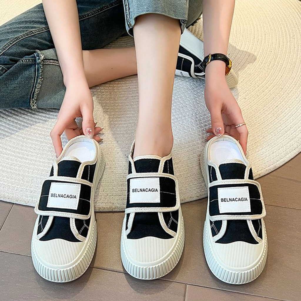 Sepatu Kanvas Wanita Korea Style Shoes Sneakers Casual Platform Breathable Shoes Fashion Import Sniker Hitam ST055