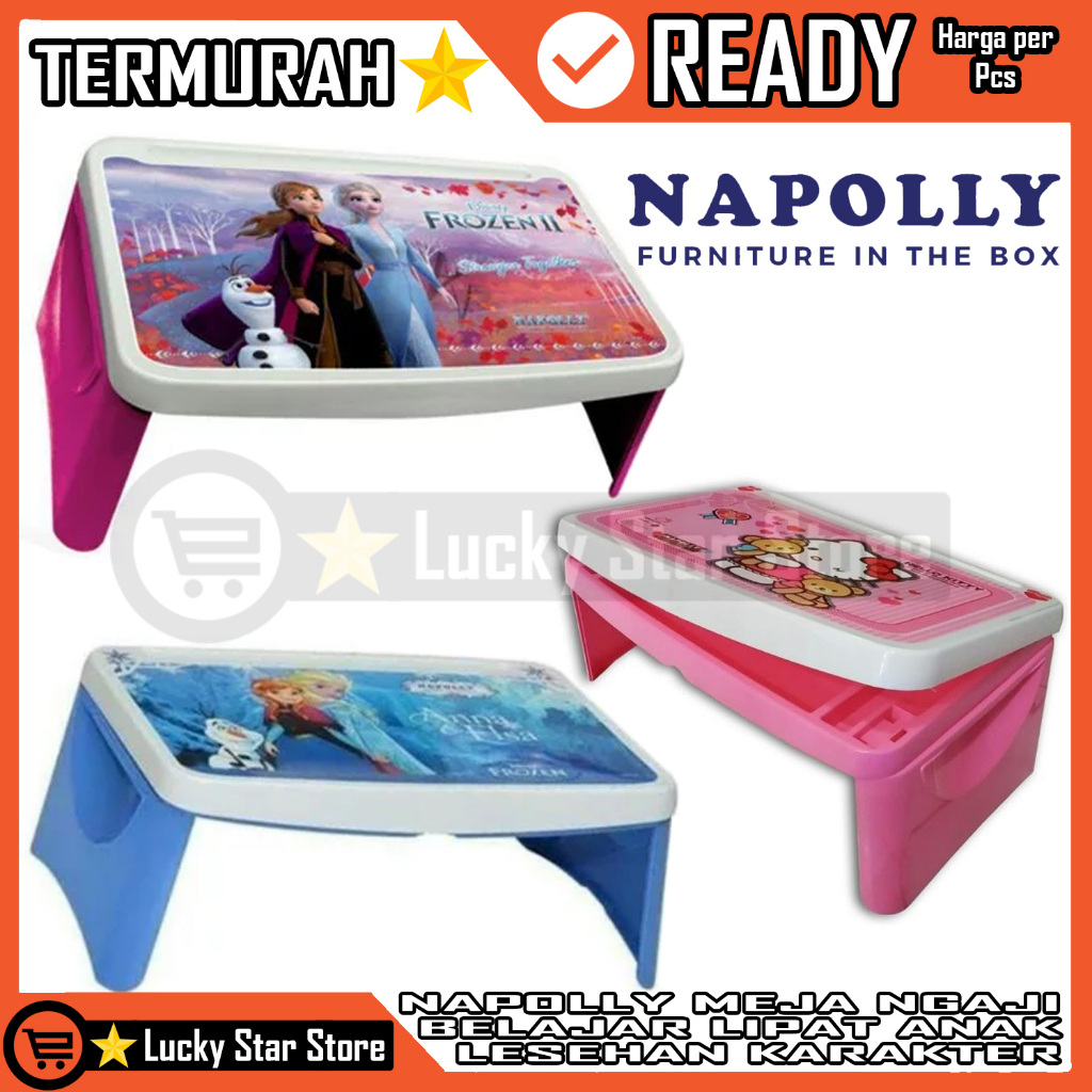Napolly Meja Belajar Lipat Plastik Anak Lesehan Lap Desk Karakter Hello Kity Kitty Frozen Ngaji Tuli