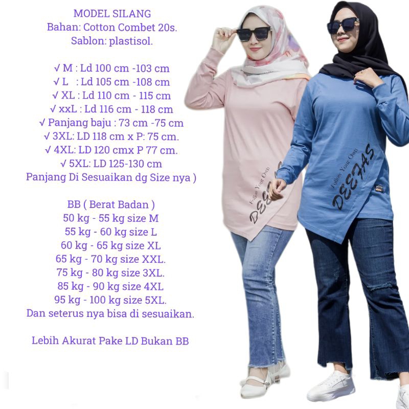 SILANG 04√ JUMBO KAOS WANITA KAOS CEWE TANGAN PANJANG PAKAI RIB JAHITAN BAWAH DI SILANG DEPAN bahan katun kombet 20s